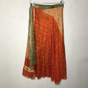 100% Silk Reversible Wrap Boho Gypsy Hippie Type Mixed Design Maxi or Midi Skirt